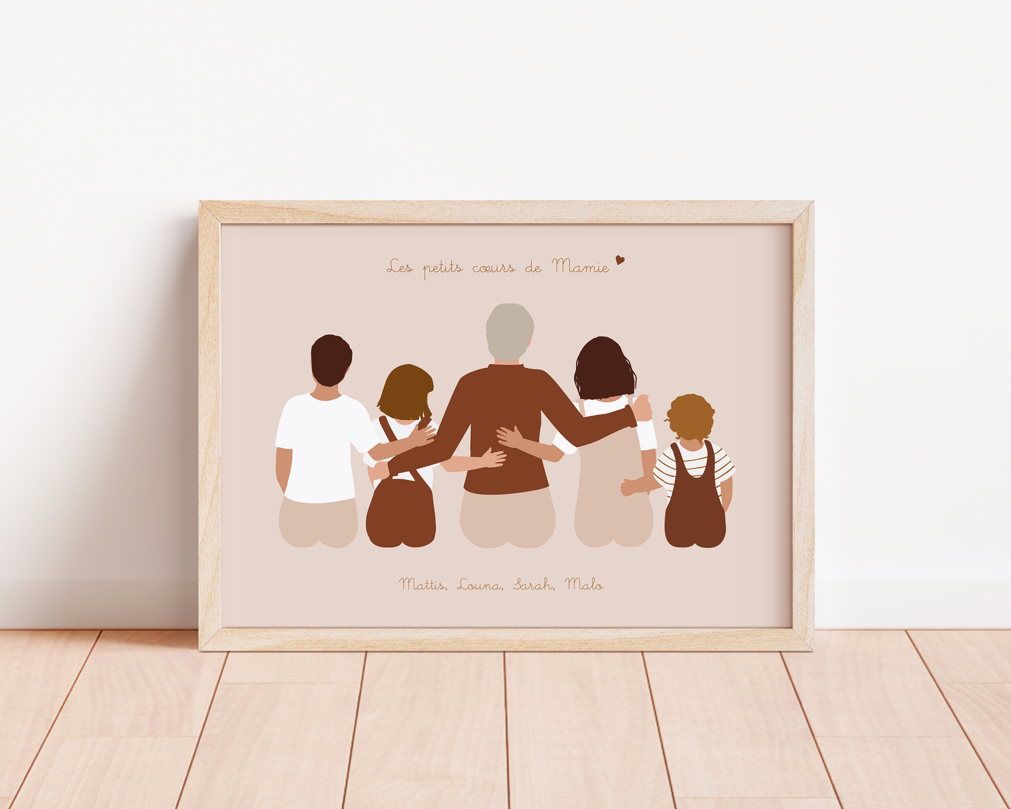 Illustration famille personnalisée mamie et enfants