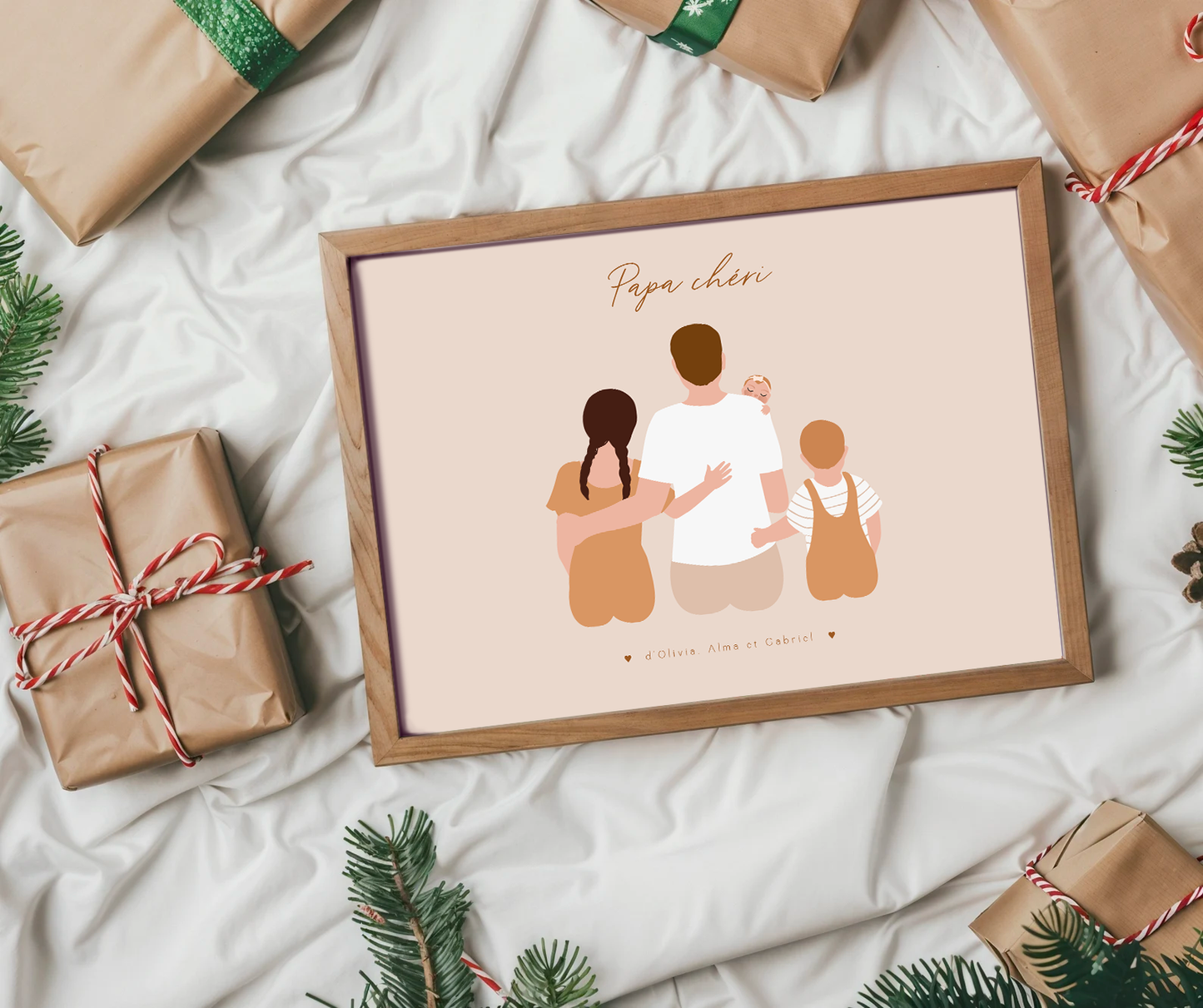 Affiche Papa et enfants, dessin personnalisé