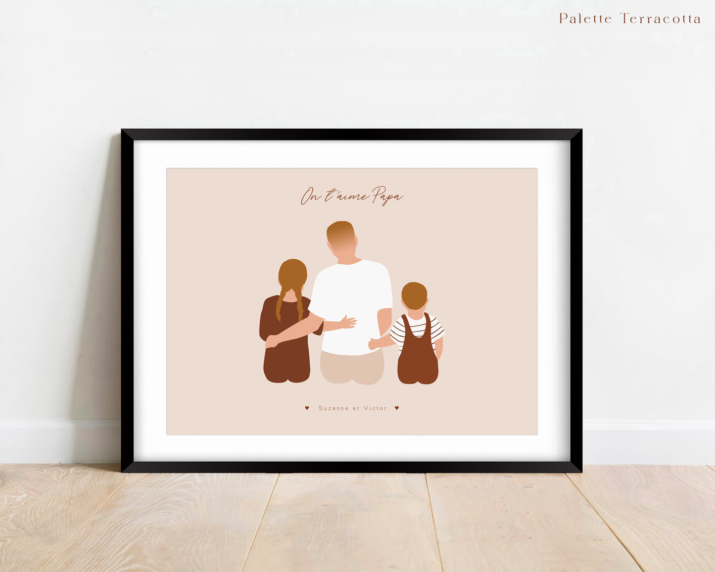 Affiche Papa et enfants, dessin personnalisé