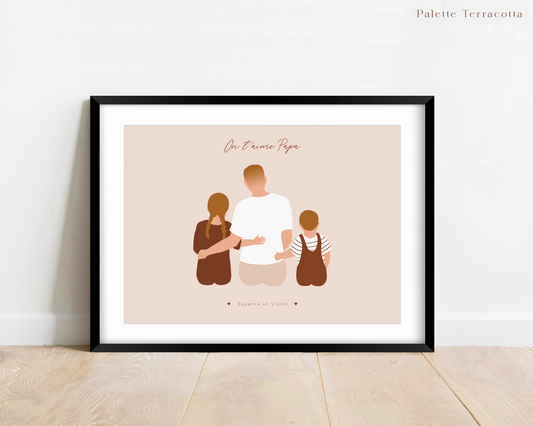 Affiche Papa et enfants, dessin personnalisé