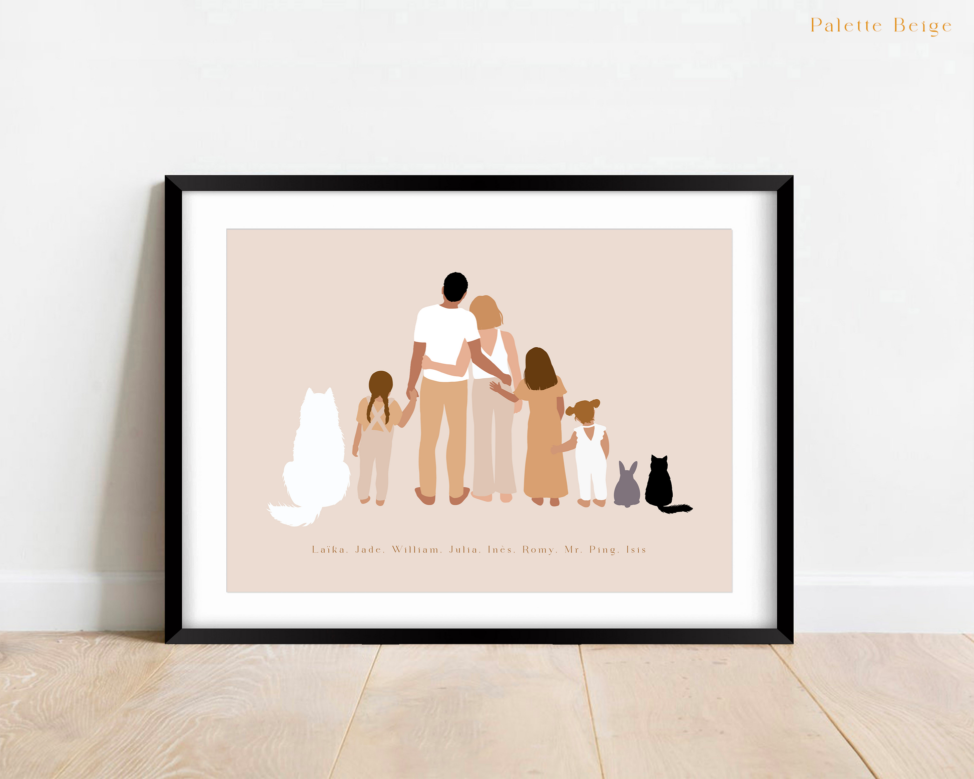 Affiche famille avec chiens et chats minimaliste