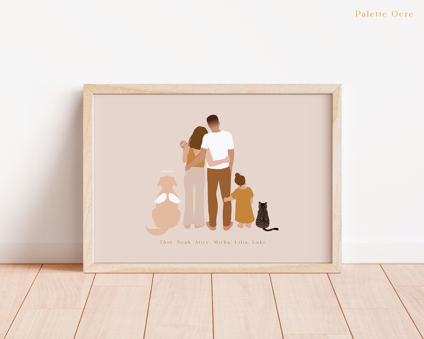 Affiche Familiale personnalisée Illustration Portrait de Famille Dessin Couple et enfants 